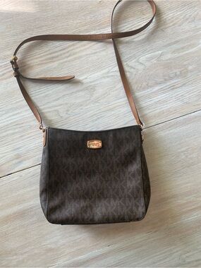 Michael Kors Dark Brown Logo Messenger with Tan Strap